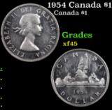 1954 Canada $1, Silver, Elizabeth II KM-54 Grades xf+