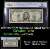 PCGS 1981 $5 FRN Richmond Mint Error Mint Error Graded vf30 By PCGS