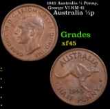 1943 Australia 1/2 Penny, George VI KM-41 Grades xf+