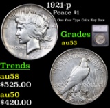 1921-p Peace Dollar $1 Graded au53 By SEGS