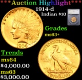 ***Auction Highlight*** 1914-d Gold Indian Eagle $10 Graded ms63+ By SEGS (fc)