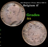 1912 Belgium 1 Franc, Silver KM-72 Grades f+