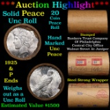 ***Auction Highlight*** Solid Uncirculated Peace silver dollar roll 1925 & P Ends, 20 coins (fc)