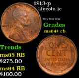 1913-p Lincoln Cent 1c Grades Choice+ Unc RB
