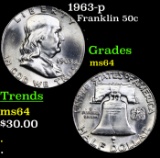 1963-p Franklin Half Dollar 50c Grades Choice Unc