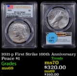 PCGS 2021-p Peace Dollar First Strike 100th Anniversary $1 Graded ms69 By PCGS