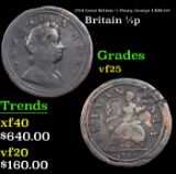 1724 Great Britain 1/2 Penny, George I KM-557 Grades vf+