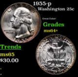 1955-p Washington Quarter 25c Grades Choice+ Unc