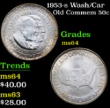 1953-s Wash/Car Old Commem Half Dollar 50c Grades Choice Unc