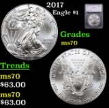 2017 Silver Eagle Dollar $1 Graded ms70 By SEGS