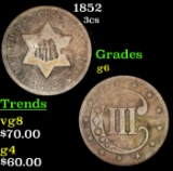 1852 Three Cent Silver 3cs Grades g+