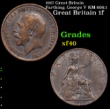 1917 Great Britain Farthing, George V KM-808.1 Grades xf