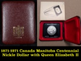 1871-1971 Canada Manitoba Centennial Nickle Dollar with Queen Elizabeth II, as at 37 years of age on