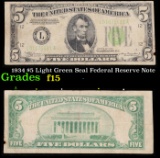 1934 $5 Light Green Seal Federal Reserve Note Grades f+