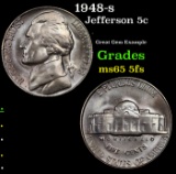 1948-s Jefferson Nickel 5c Grades GEM 5fs