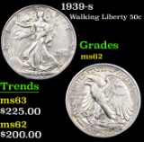 1939-s Walking Liberty Half Dollar 50c Grades Select Unc