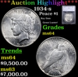 ***Auction Highlight*** 1934-s Peace Dollar $1 Graded ms64 By SEGS (fc)