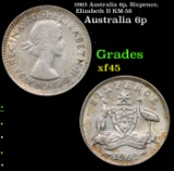 1963 Australia 6p, Sixpence, Elizabeth II KM-58 Grades xf+