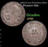 1888-A France 50 Centimes, Silver Grades xf