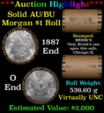 ***Auction Highlight***  AU/BU Slider Brinks Shotgun Morgan $1 Roll 1887 & O Ends Virtually UNC (fc)