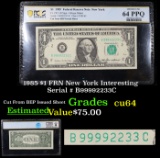 PCGS 1985 $1 FRN New York Interesting Serial # B99992233C Graded cu64 By PCGS