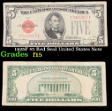 1928F $5 Red Seal United States Note Grades f+