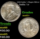 1936 India 1/4 Rupee Silver Grades GEM+ Unc