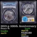 PCGS 2021-p Peace Dollar 100th Anniversary $1 Graded ms70 By PCGS