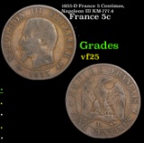 1855-D France 5 Centimes, Napoleon III KM-777.4 Grades vf+