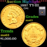 ***Auction Highlight*** 1887 Gold Dollar TY-III $1 Graded ms63 By SEGS (fc)