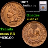 1907 Indian Cent 1c Graded ms65 rd By SEGS
