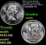 1958 Canada British Columbia Centennial 1858-1958 Silver $1 KM-55 Grades GEM Unc