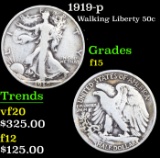 1919-p Walking Liberty Half Dollar 50c Grades f+