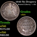 1840 No Drapery Seated Liberty Half Dime 1/2 10c Grades vf+