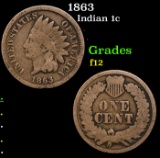 1863 Indian Cent 1c Grades f, fine