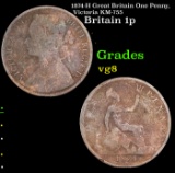 1874-H Great Britain One Penny, Victoria KM-755 Grades vg, very good