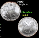 2005 Silver Eagle Dollar $1 Grades GEM+++ Unc