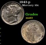 1943-p Mercury Dime 10c Grades Select Unc