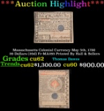 ***Auction Highlight*** Massachusetts Colonial Currency May 5th, 1780 20 Dollars (20d) Fr-MA285 Prin