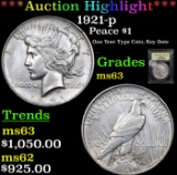 ***Auction Highlight*** 1921-p Peace Dollar $1 Graded Select Unc By USCG (fc)