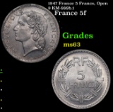 1947 France 5 Francs, Open 9 KM-888b.1 Grades Select Unc