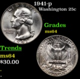 1941-p Washington Quarter 25c Grades Choice Unc