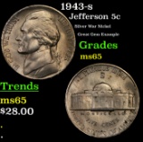 1943-s Jefferson Nickel 5c Grades GEM Unc