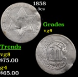 1858 Three Cent Silver 3cs Grades vg, very good