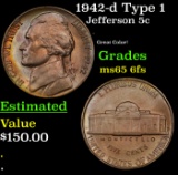 1942-d Type I Jefferson Nickel 5c Grades GEM 6fs