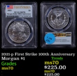PCGS 2021-p Morgan Dollar First Strike 100th Anniversary $1 Graded ms70 By PCGS