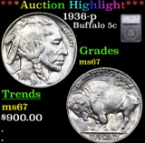 ***Auction Highlight*** 1936-p Buffalo Nickel 5c Graded ms67 By SEGS (fc)