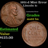 1951-d Lincoln Cent Mint Error 1c Grades Select Unc BN