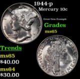 1944-p Mercury Dime 10c Grades GEM Unc