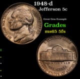 1948-d Jefferson Nickel 5c Grades GEM 5fs